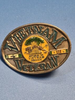 Vietnam Veteran Belt Buckle - Teal & Yellow